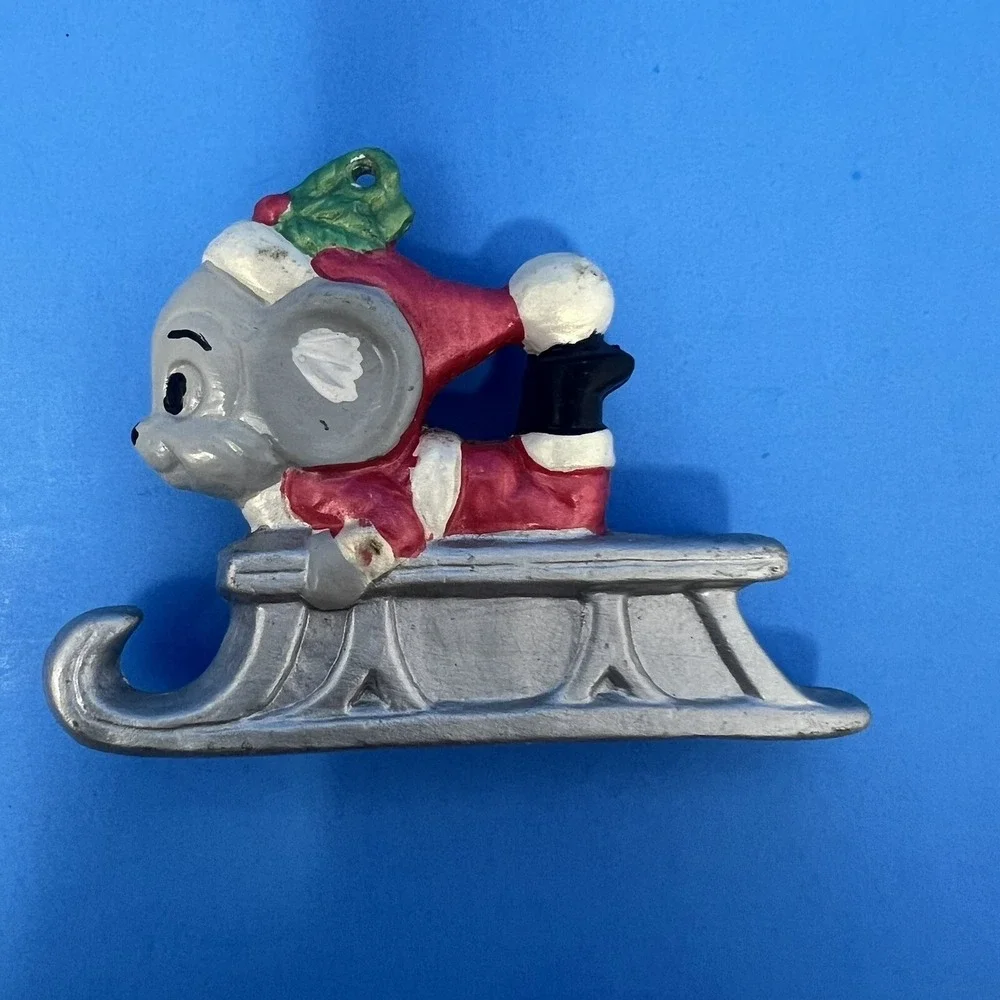 Vintage Christmas Mouse Mice Ceramic Ornaments Hand Painted Lot of 4 Collectible